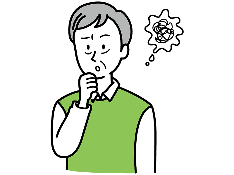 おむつで注意するべきことを考える高齢者