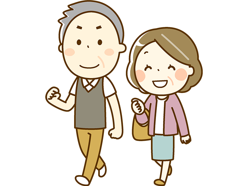 歩いている高齢夫婦