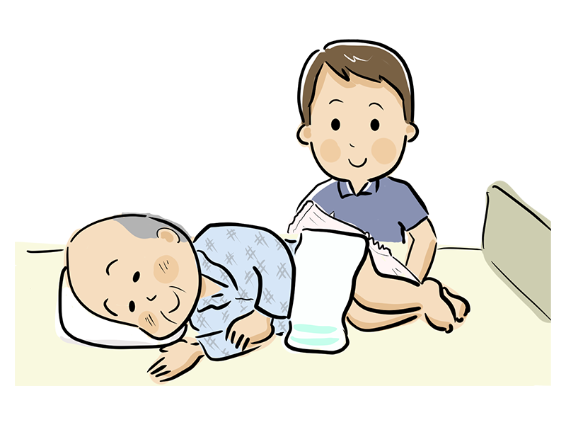 陰部を拭く男性